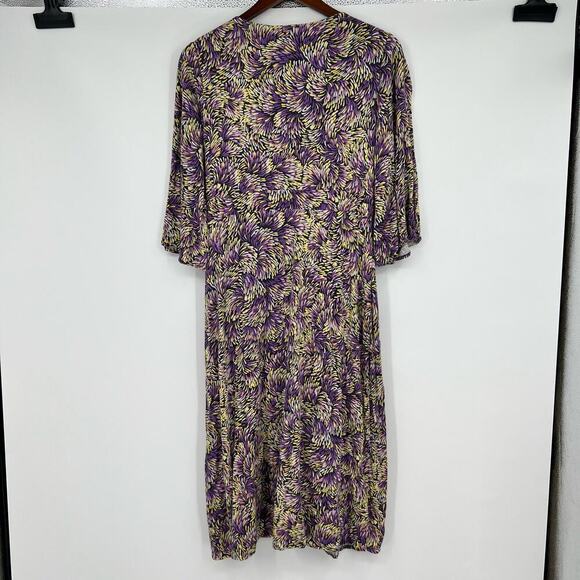 Boden floaty fireworks purple jersey v-neck dress draped comfort sz 12 TALL long - Picture 3 of 8